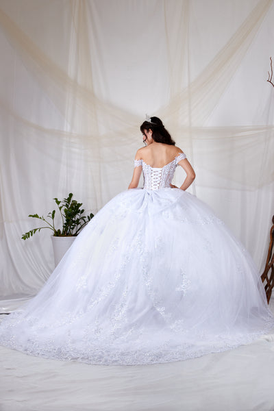 Princess Collection White Crystal Ball Gown – Off-Shoulder Pageant Dress