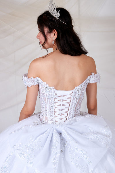 Princess Collection White Crystal Ball Gown – Off-Shoulder Pageant Dress