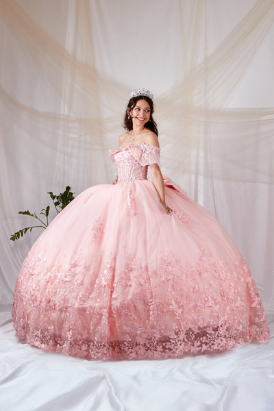 Zarina Pink Butterfly Quinceañera Dress | Princess Ballgown