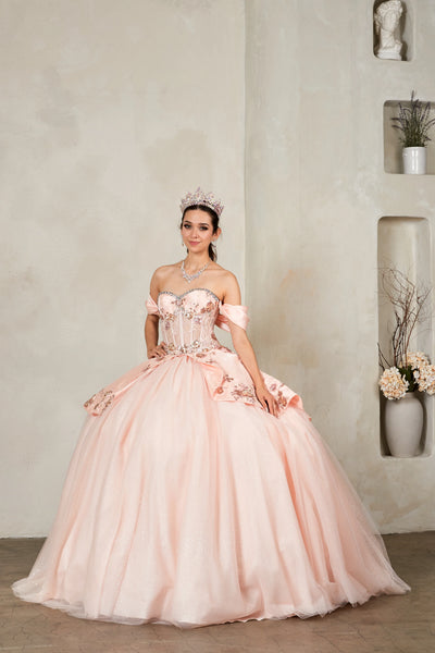 Soraya Midnight Navy Quinceañera Gown – Off-Shoulder Glitter Ballgown