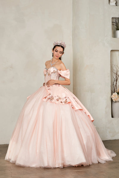 Soraya Midnight Navy Quinceañera Gown – Off-Shoulder Glitter Ballgown