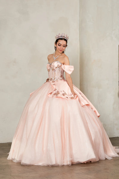 Soraya Midnight Navy Quinceañera Gown – Off-Shoulder Glitter Ballgown