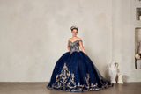 Arabella Royale Quinceañera Dress – Gold Embroidery Ball Gown