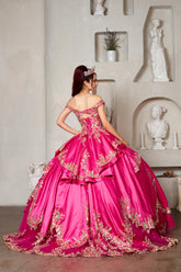 Bellarose Royale Quinceañera Gown – Fuchsia, Navy & Black with Gold Embroidery