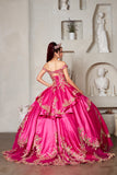 Bellarose Royale Quinceañera Gown – Fuchsia, Navy & Black with Gold Embroidery
