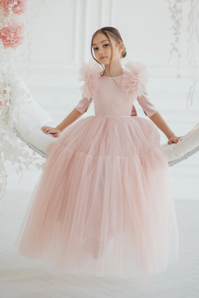 Celine Flower Girl Floor Length Tulle Dress - Blush Kids Luxury Couture