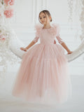 Celine Flower Girl Floor Length Tulle Dress - Blush Kids Luxury Couture