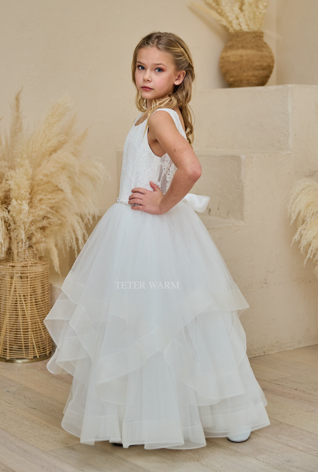 Teter Warm Gorgeous Flower Girl Communion Party Lace Tulle Dress