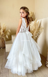 Teter Warm Gorgeous Flower Girl Communion Party Lace Tulle Dress