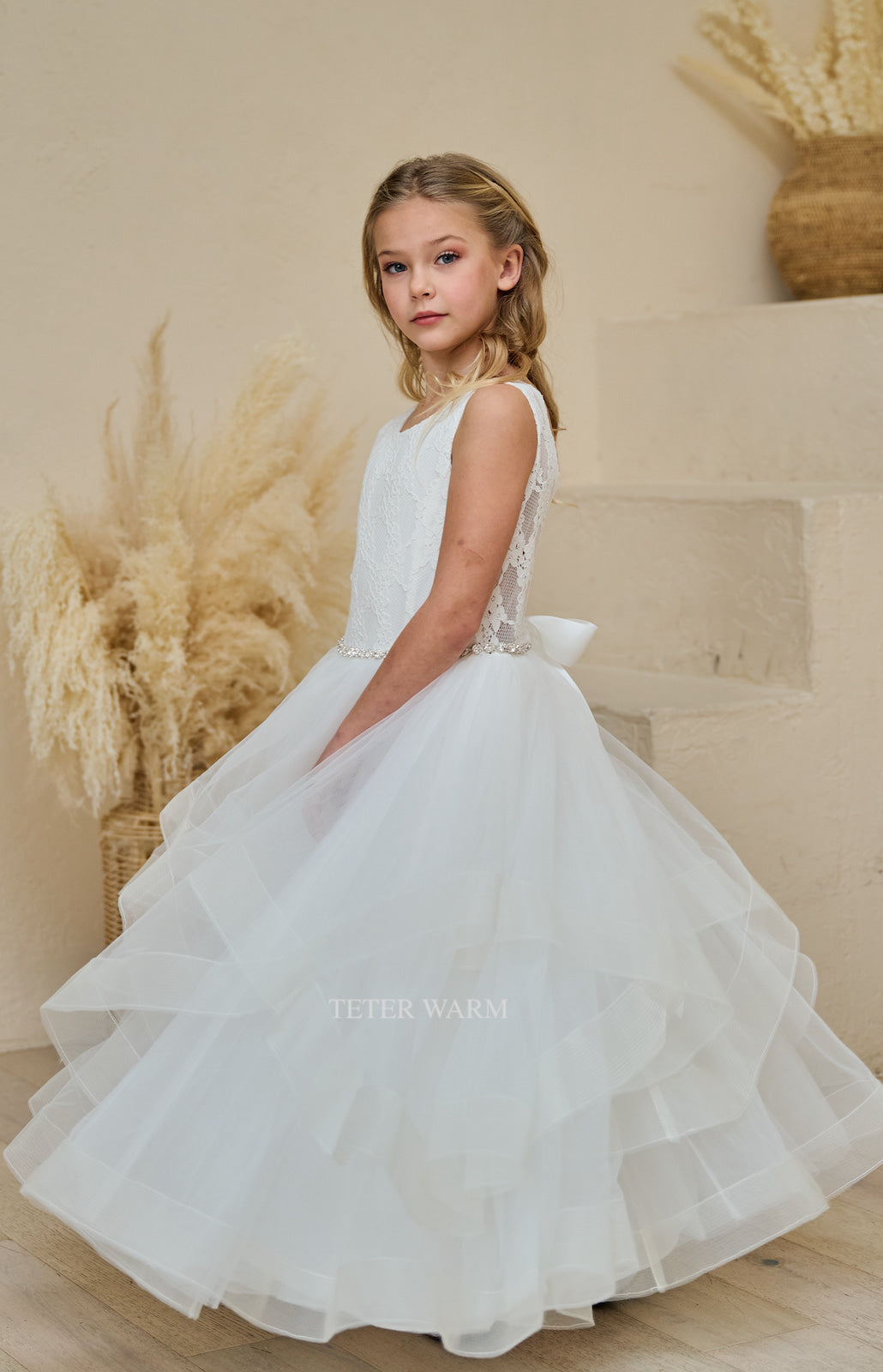 Teter Warm Gorgeous Flower Girl Communion Party Lace Tulle Dress