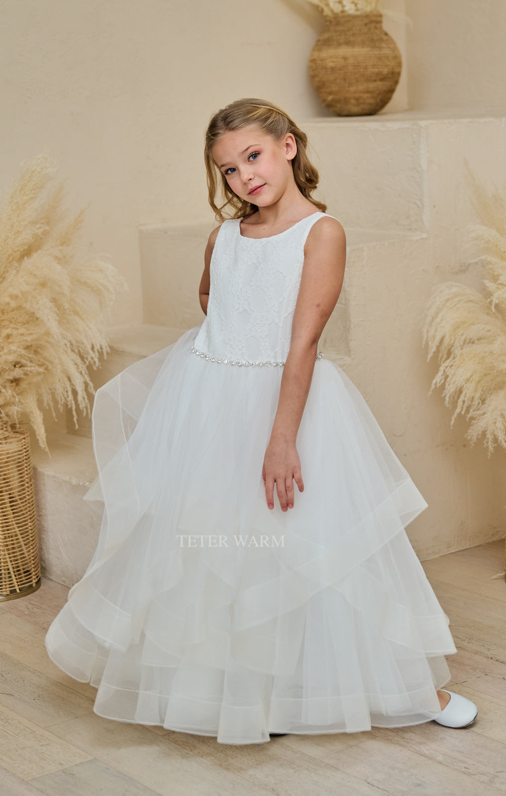 Teter Warm Gorgeous Flower Girl Communion Party Lace Tulle Dress