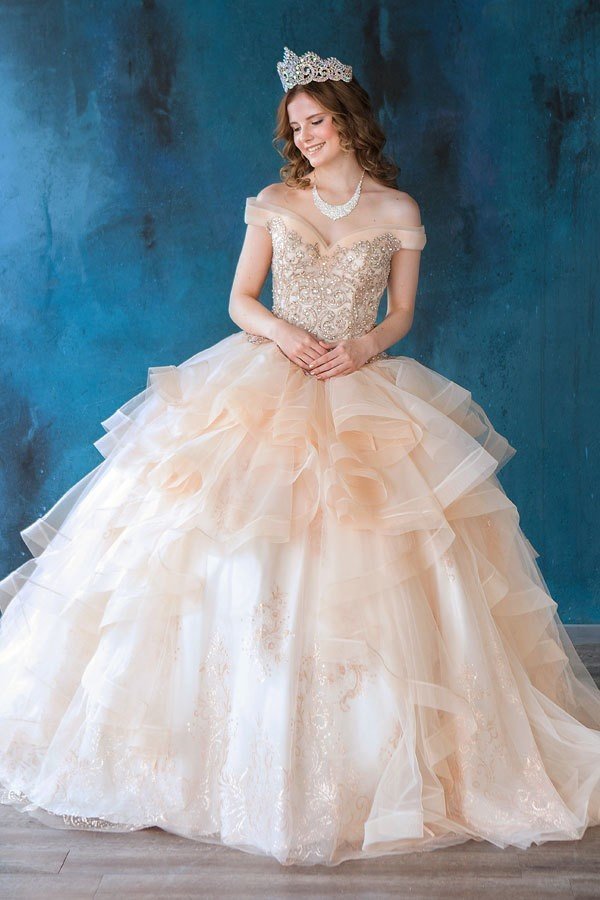 Special Occasion Beaded Off The Shoulder Chiffon Gown For Quince