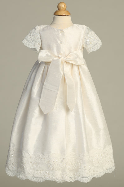Esther Grace Raw Silk Christening Gown – Baptism Dress for Girls
