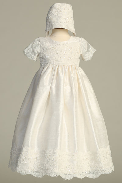 Esther Grace Raw Silk Christening Gown – Baptism Dress for Girls
