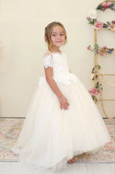 Amalee Couture Floor Length Flower Girl Communion Tulle Dress With Train