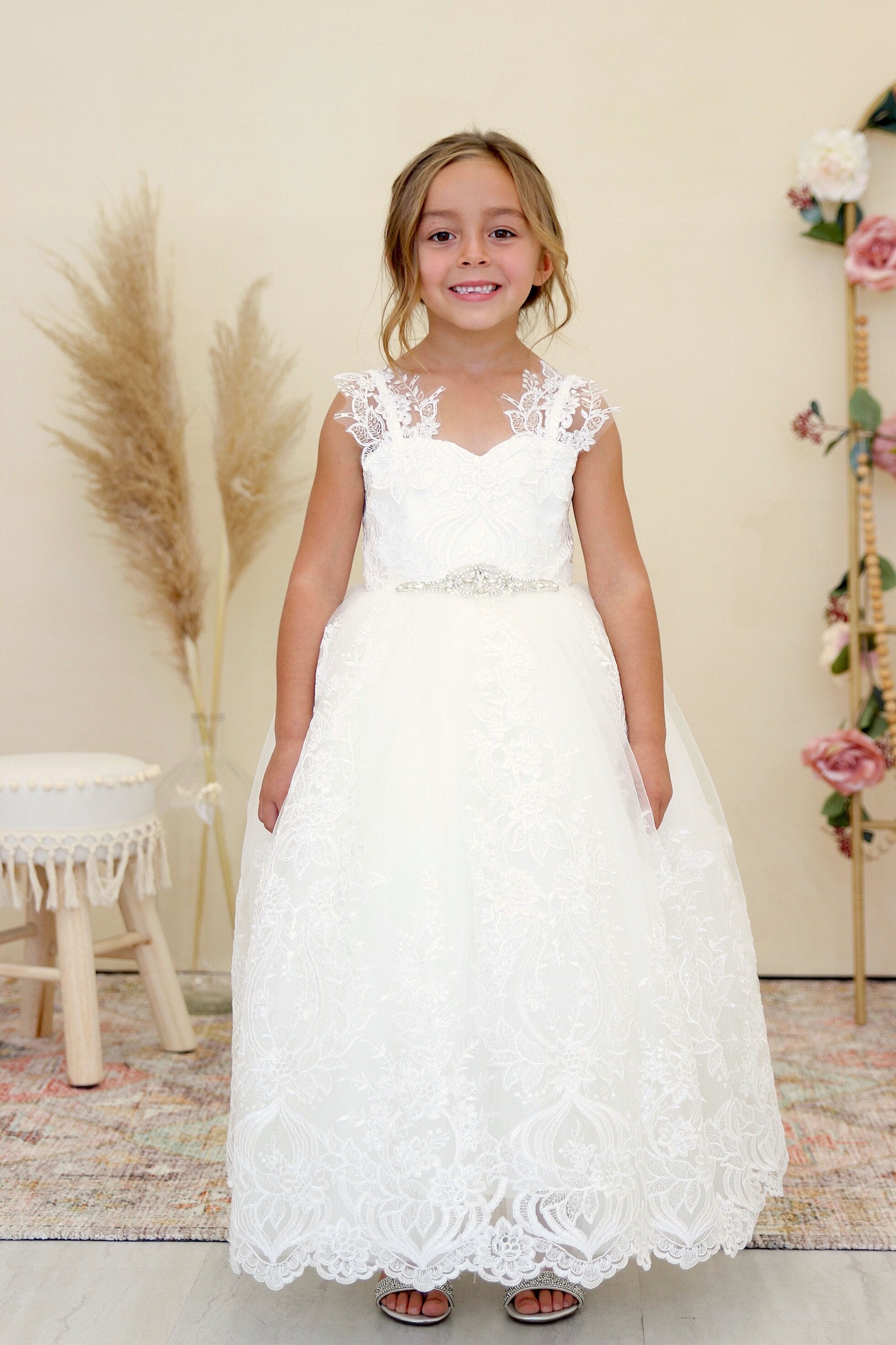 Girls All Over Sequined Lace First Communion Dress By Amalee Couture