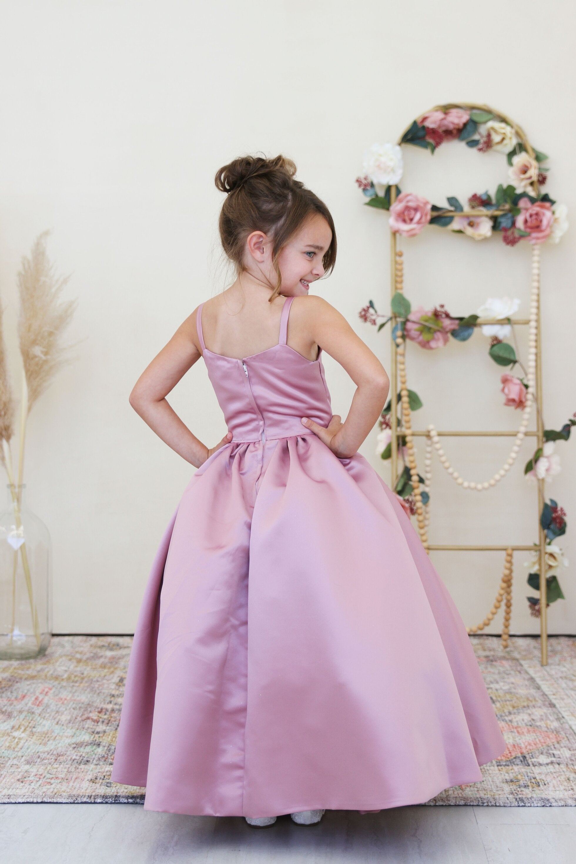 Amalee Girls Couture Floor Length Satin Special Occasion Flower Girl Dress