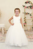 Amalee Couture Girls Satin Tulle With Pearls Wedding Flower Girl Dress