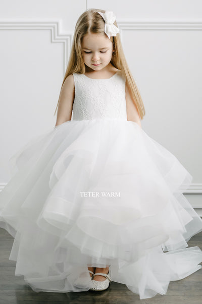 Teter Warm Couture Gorgeous Flower Girl Communion Hi Low Lace Tulle Dress