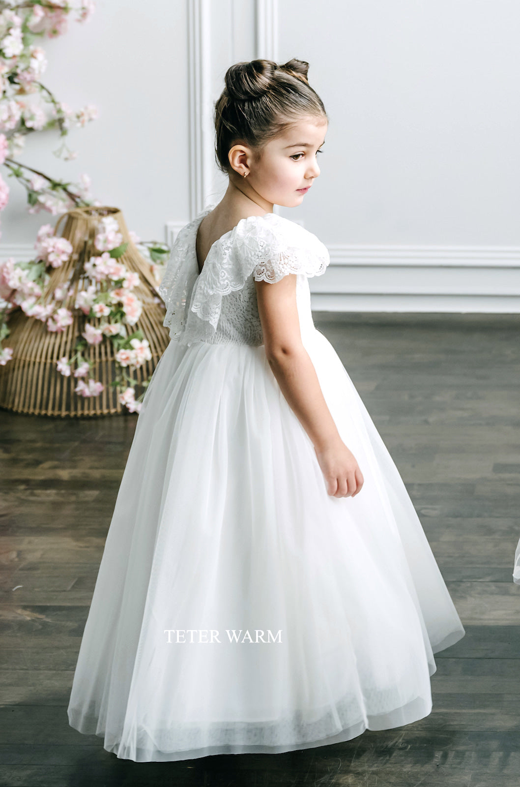Teter Warm Girls Empire Waist Tulle Lace Wedding Flower Girl Communion Dress