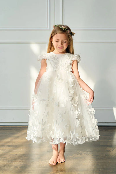 Lilliana White 3D Floral Dress – Communion & Special Event