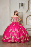 Bellarose Royale Quinceañera Gown – Fuchsia, Navy & Black with Gold Embroidery