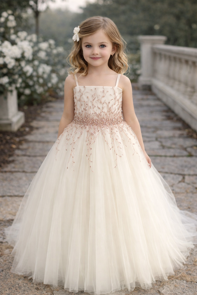Girls’ Sparkling Tulle Ball Gown – Elegant Dress for Communion & Special Events