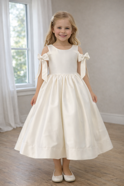 Colette Brielle Amalee Couture Satin Bow Sleeve Flower Girl Gown