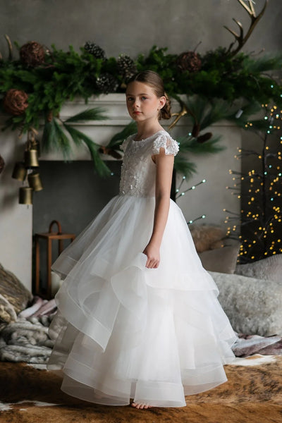 Felecia White Layered Lace Gown – Communion & Flower Girl Dress