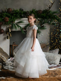 Felecia White Layered Lace Gown – Communion & Flower Girl Dress