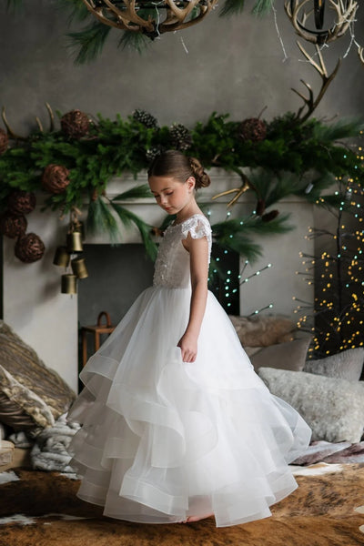 Felecia White Layered Lace Gown – Communion & Flower Girl Dress