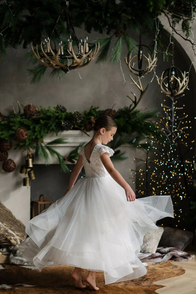 Felecia White Layered Lace Gown – Communion & Flower Girl Dress