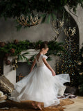 Felecia White Layered Lace Gown – Communion & Flower Girl Dress