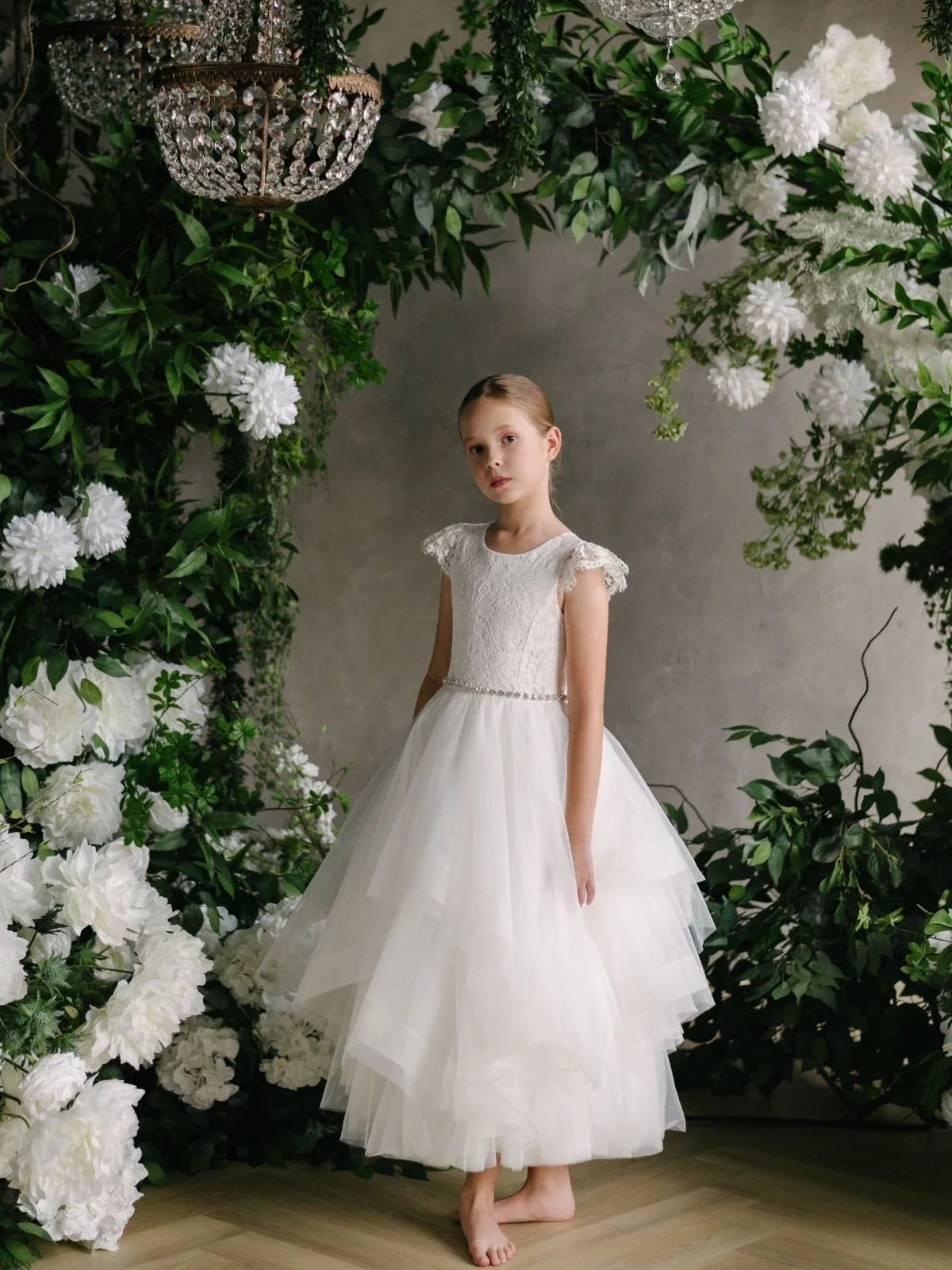 Teter Warm Couture Flower Girl Communion Embroidered Lace Floor Length Dress