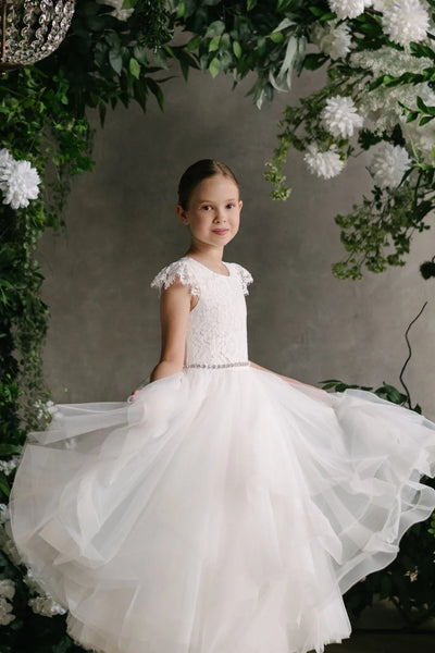 Teter Warm Couture Flower Girl Communion Embroidered Lace Floor Length Dress
