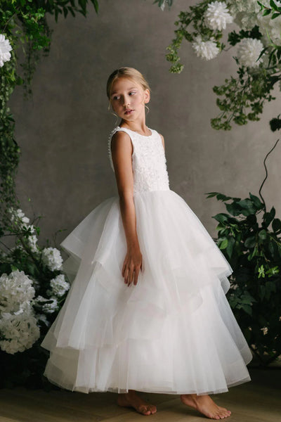 Girls Special Occasion First Communion Lace Tulle Dress - Teter Warm