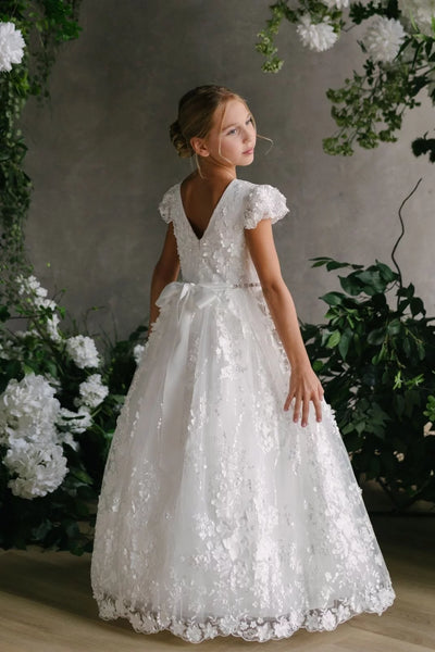 Teter Warm Couture Luxurious All Over Lace Wedding Flower Girl Communion Dress