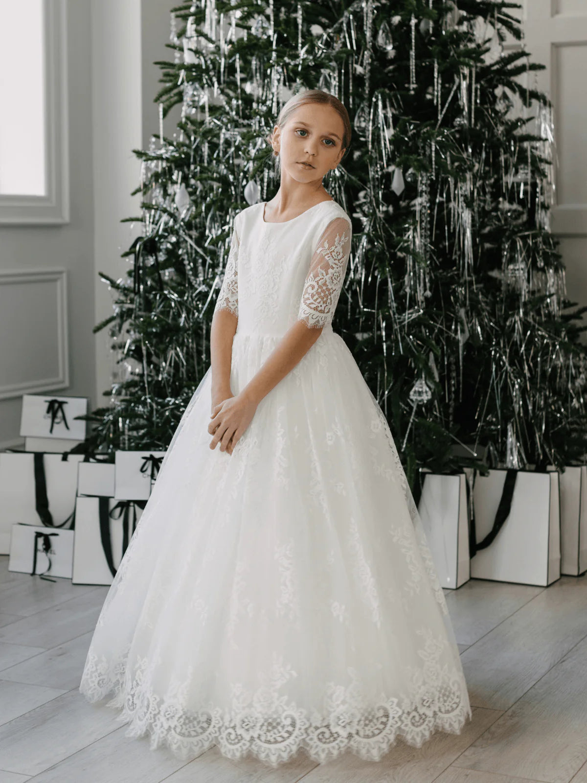 Girls First Communion Special Occasion Lace Tulle Dress - Teter Warm