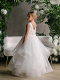 Isla White Lace Tiered Gown – Communion & Flower Girl Dress