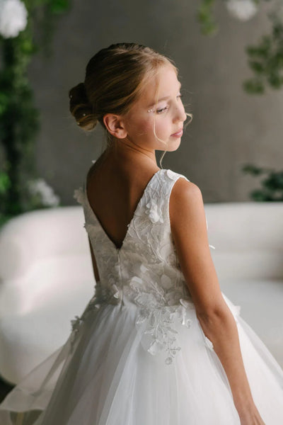 Isla White Lace Tiered Gown – Communion & Flower Girl Dress