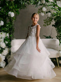 Isla White Lace Tiered Gown – Communion & Flower Girl Dress