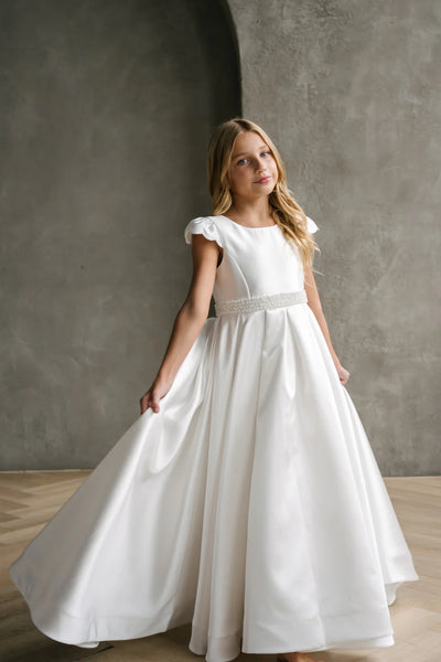 Teter Warm Couture Satin Communion Dress with Beaded Waist