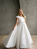 Teter Warm Couture Satin Communion Dress with Beaded Waist