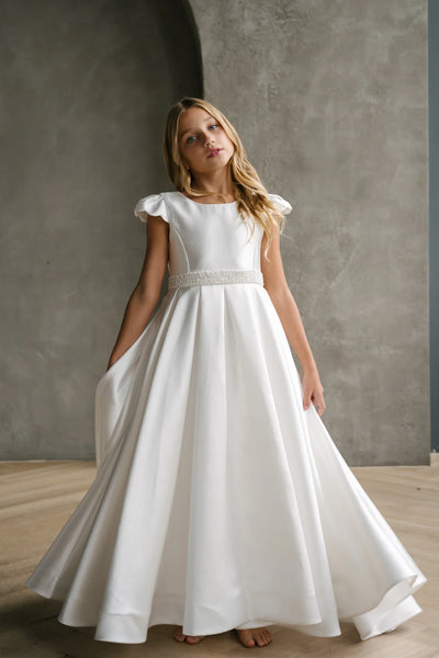Teter Warm Couture Satin Communion Dress with Beaded Waist