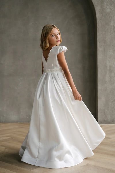 Teter Warm Couture Satin Communion Dress with Beaded Waist