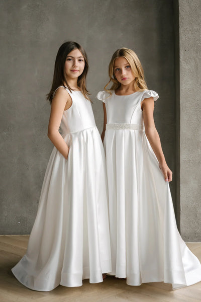Teter Warm Couture Satin Communion Dress with Beaded Waist