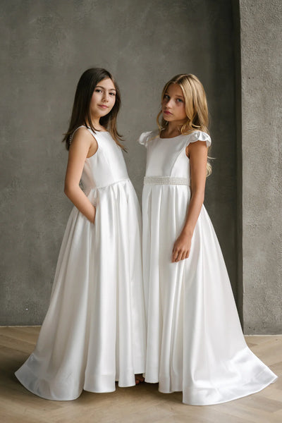 Teter Warm Couture Satin Communion Dress with Beaded Waist
