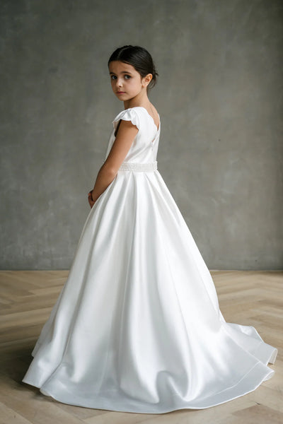 Teter Warm Couture Satin Communion Dress with Beaded Waist