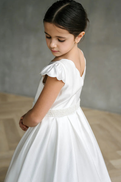 Teter Warm Couture Satin Communion Dress with Beaded Waist