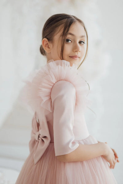 Celine Flower Girl Floor Length Tulle Dress - Blush Kids Luxury Couture